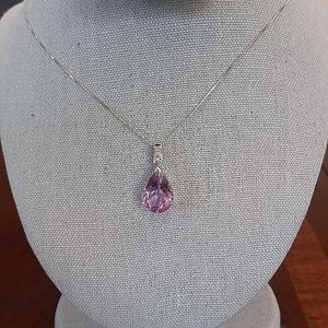 Genuine Amethyst (18x10mm) & Diamond Pendant in SOLID 14K WG